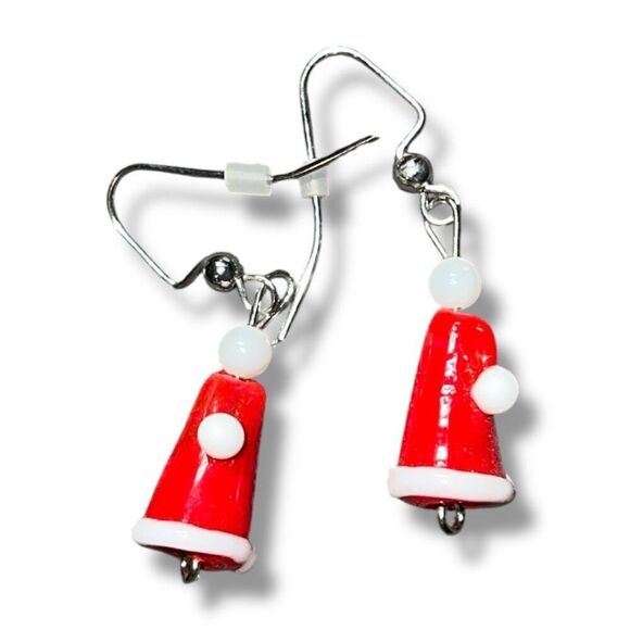 Bundle Sale 3 for $15 | Handcrafted Red & White Glass Dangle Earrings - Picture 1 of 7